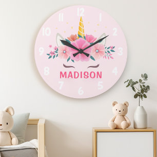 Süße Einhorn-Wimpern Mädchen-Schlafzimmer-Wanduhr Große Wanduhr