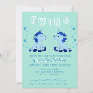 Süße Einhorn-Zwillinge 2 Babyjungen Baby Shower Einladung