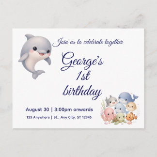 Süße Einladung zum ersten Geburtstag unter dem Mee