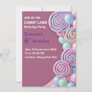 Süße Einladung zum Geburtstag Candy Land Party