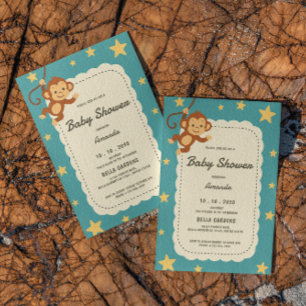 Süße Einladung zur Babyparty mit Affen-Motiv