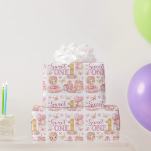 Süße Eins Rosa Schmetterling 1. Geburtstags-Verpac Geschenkpapier
