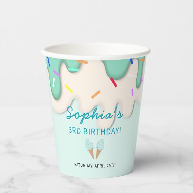 Süße Eis-Geburtstagsfeier Pappbecher (Vorderseite)