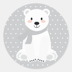 Süße Eisbär-Babyparty Grau Runder Aufkleber