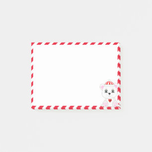 Süße Eisbär-Cartoon auf Rot und Weiß Post-it Klebezettel