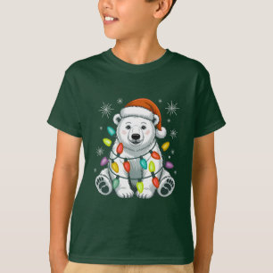Süße Eisbär-Weihnachtsbeleuchtung Santa-Hut T-Shirt