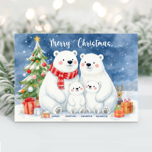Süße Eisbärenfamilien-Weihnachtskarte mit Namen Feiertagskarte