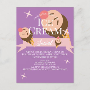 Süße Eiscreme-Party-Einladung Lila Postkarte