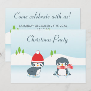 Süße Eislaufen Pinguine Weihnachtsfeier Einladung