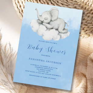 Süße Elefant Blau Junge Baby Shower Einladung