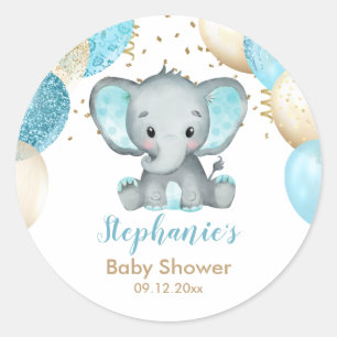 Süße Elefant Türkis Goldene Ballons Babyparty Runder Aufkleber