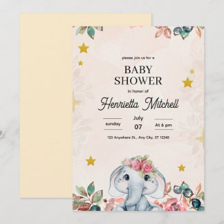 Süße Elefanten-Baby-Shower-Einladung, Mädchen-Baby Einladung