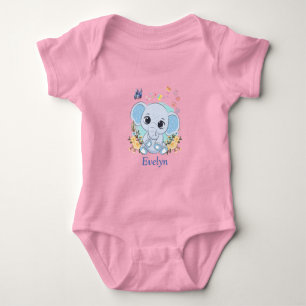 Süße Elefanten Blumen und Schmetterlinge Personali Baby Strampler