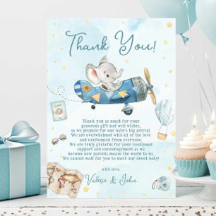Süße Elefanten-Flugzeug-Abenteuer-Baby-Party Gebur Dankeskarte