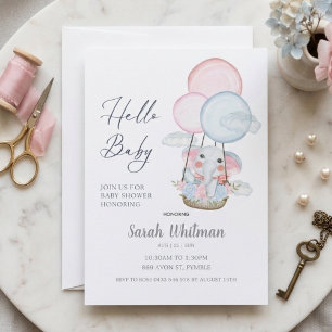 Süße Elefanten-Heißluftballon-Baby-Party Einladung