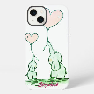Süße Elefanten mit Luftballons - Personalisiert iPhone Hülle