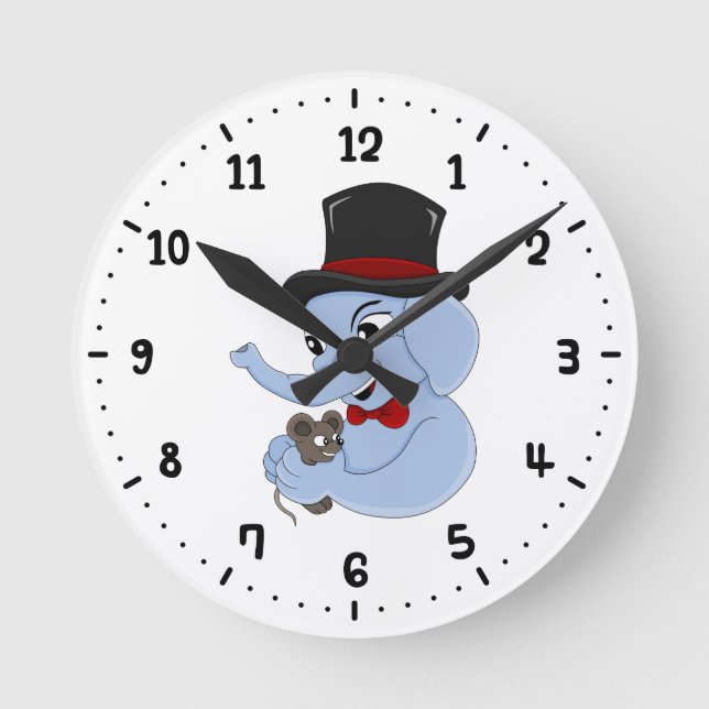 Süße Elefantenjungen-Cartoon-Rundclock Runde Wanduhr (Vorderseite)