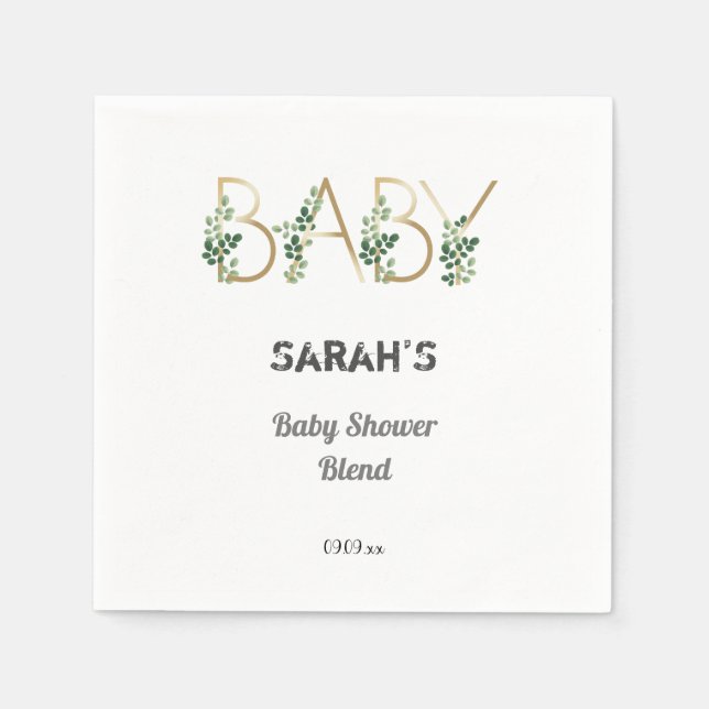 Süsse Elegant Greenery Floral Baby Dusche Party Serviette (Vorderseite)