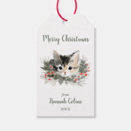 Süße elegante dreifarbige Katze Minimalistisches W Geschenkanhänger