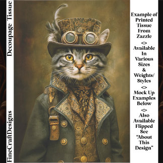 Süße elegante Steampunk-Tabby-Katze ET7L Decoupage Seidenpapier
