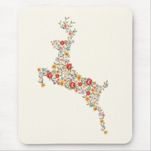 Süße elegante vintage Frühlingsblumen Hirsch Silho Mousepad