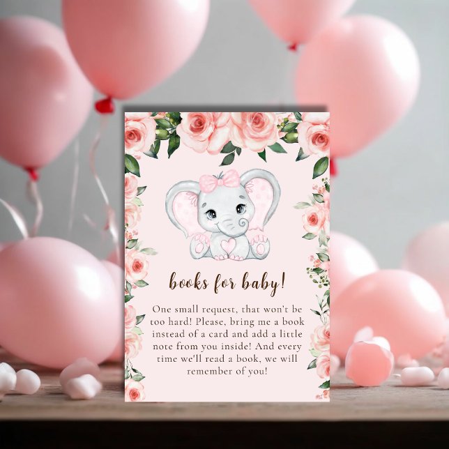 Süsse Elephant Blush Pink Blumenbücher für Baby Begleitkarte (Cutie Elephant Blush Pink Floral Books for Baby Enclosure Card)