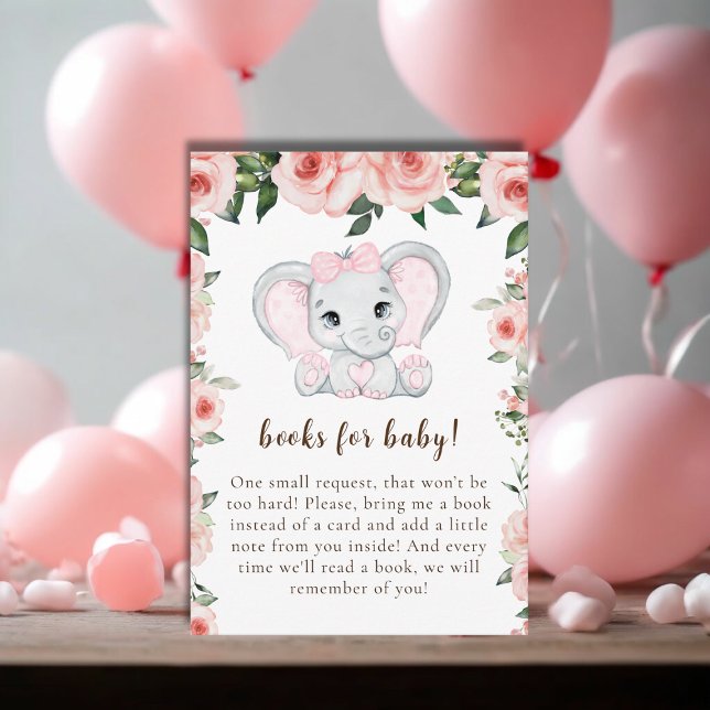 Süsse Elephant Blush Pink Blumenbücher für Baby Begleitkarte (Cutie Elephant Blush Pink Floral Books for Baby Enclosure Card)
