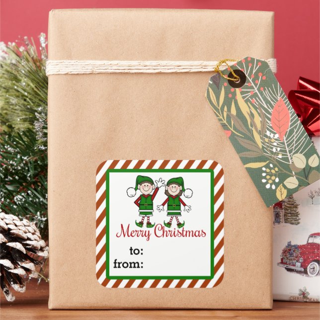 Süsse Elves-Geschenksticker Quadratischer Aufkleber (Feiertag)