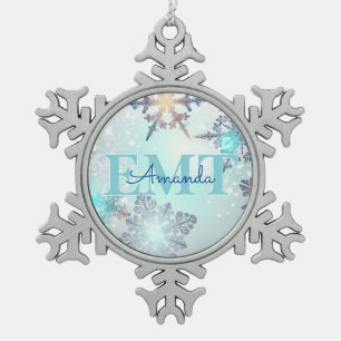 Süße EMT Eisblaue Schneeflocke personalisierter Na Schneeflocken Zinn-Ornament