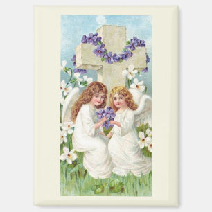 Süße Engel mit Kreuz und Blumen Magnet
