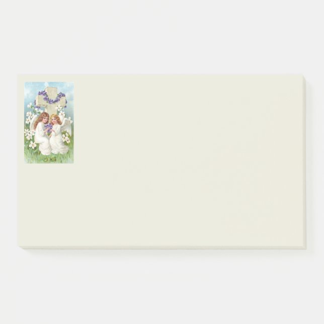 Süße Engel mit Kreuz und Blumen  Post-it Klebezettel (Vorderseite)