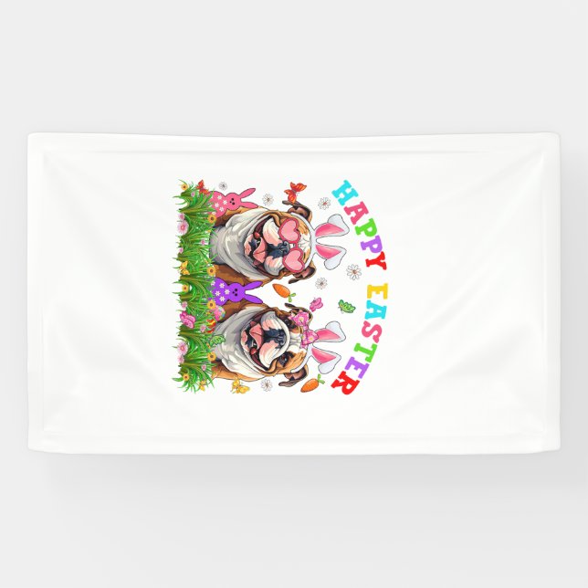 Süße Englisch Bulldogge Hund & Hasenohren Eier Glü Banner (Horizontal)