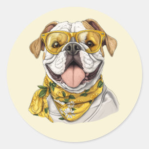 Süße Englisch Bulldogge Sonnenbrille Zitronen Runder Aufkleber
