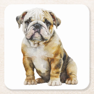Süße English Bulldogge Geschenke Aquarell Welpe Hu Rechteckiger Pappuntersetzer