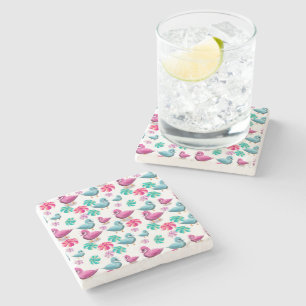Süße Ente Florales Muster Kawaii Rosa Blaue Enten  Steinuntersetzer