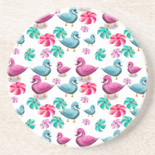 Süße Ente Floralmuster Kawaii Rosa Blaue Enten  Getränkeuntersetzer