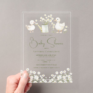 Süße Enten & Gänseblümchen Baby Shower Acryleinladungen