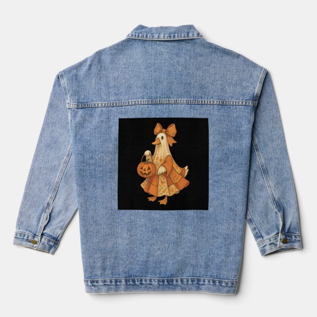 Süße Enten-Patchwork-Halloween-Party Jeansjacke (Rückseite)