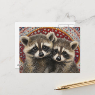 Süße entzückende Baby-Waschbären Boho Postkarte