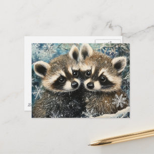Süße entzückende Baby-Waschbären Winter-Schnee Postkarte