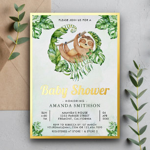Süße entzückende Faultier-Baby-Party Gold Folieneinladung