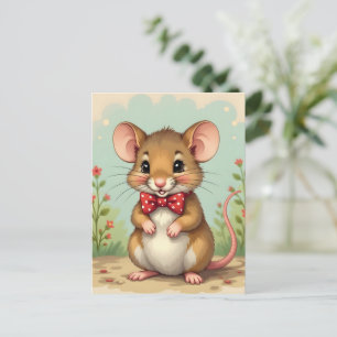 Süße entzückende kleine Maus mit Fliege Postkarte