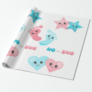Süße Er Sie Rosa Blau Geschlecht Enthüllungs-Party Geschenkpapier