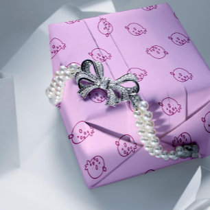 Süße Erdbeer-Doodle – Minimales Kawaii-Muster Geschenkpapier