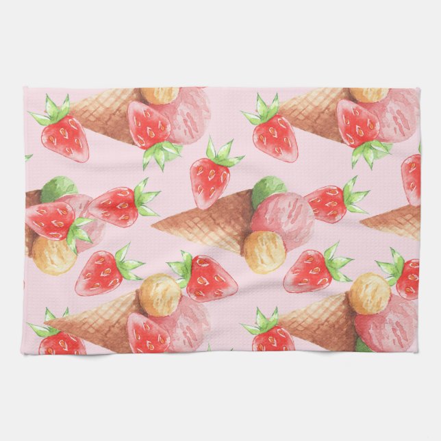 Süße Erdbeer-Eiscreme-Wasserfarbe Apro Geschirrtuch (Horizontal)