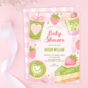 Süße Erdbeer-Matcha-Baby-Party Einladung