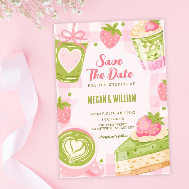 Süße Erdbeer-Matcha-Hochzeit Save The Date (Von Creator hochgeladen)