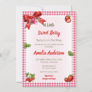 Süße Erdbeer-Picknick-Gingham-Baby-Party Einladung