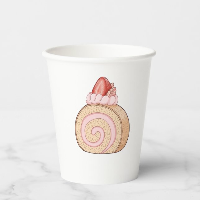 Süße Erdbeer-Schweizer-Rolle-Wasserfarben-Illustra Pappbecher (Vorderseite)