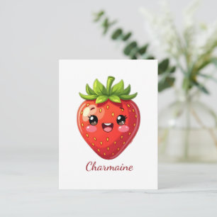 Süße Erdbeere Kawaii mit Monogramm Postkarte